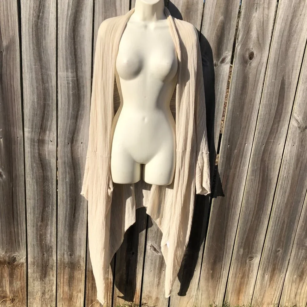 White + Warren NWT M/L Way Cardigan Sweater Open Tan Knit Drape Top NEW Cream